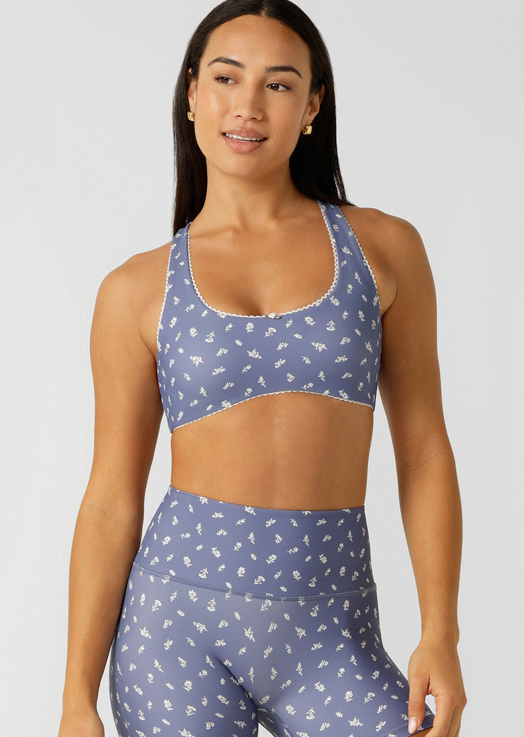 Blue Fleur Racer Back Sports Bra